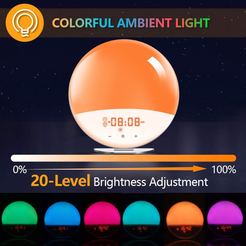 FM radio smart alarm clock simulates sunrise and sunset to wake up and sleep with lights and colorful atmosphere lights