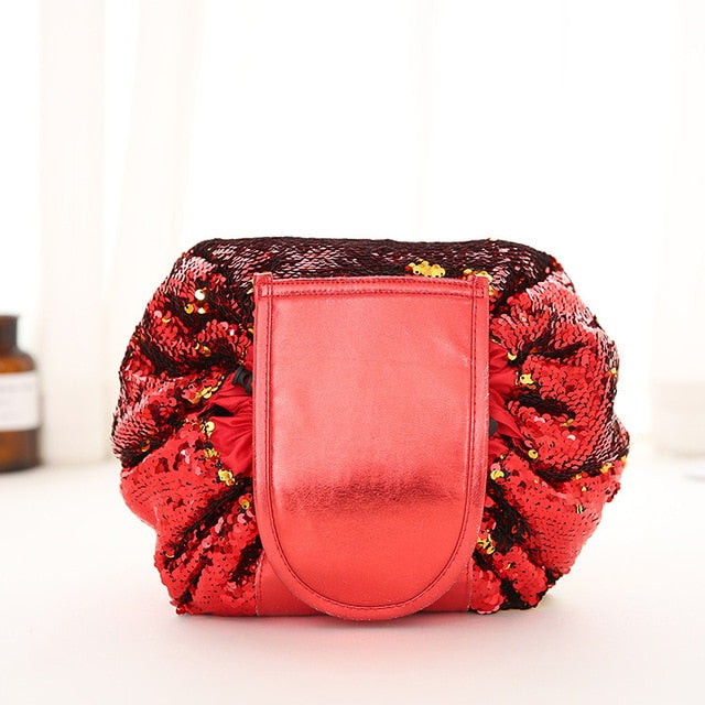 Mermaid Sequins design Cosmetic Bag Drawstring Makeup Case Women Travel Make Up Organizer Storage Pouch Toiletry Wash Kit