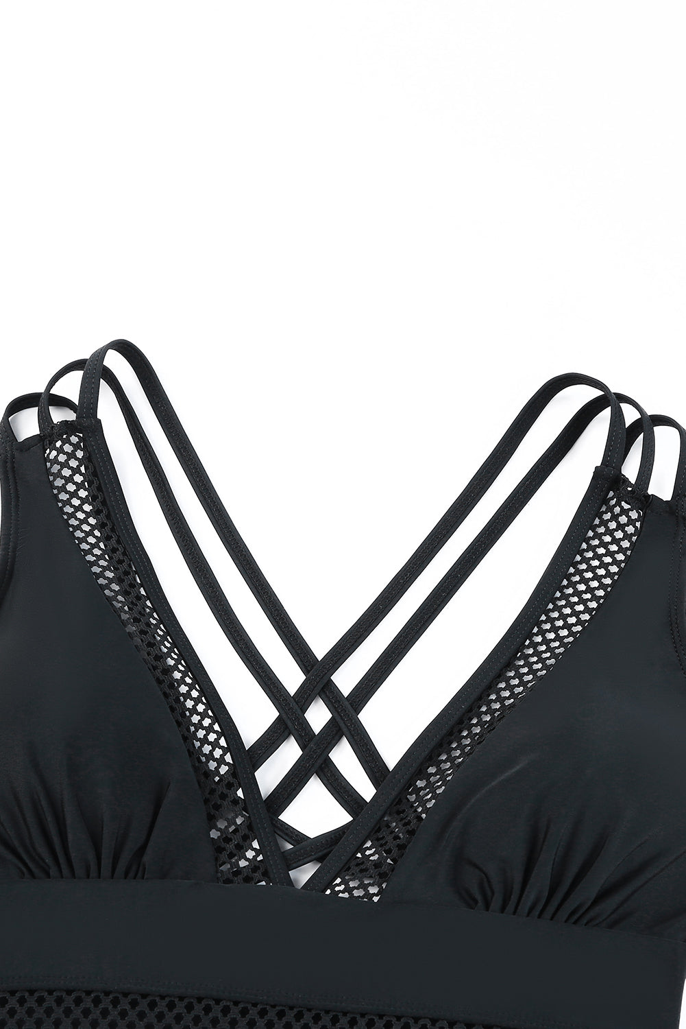 Black Solid Mesh One Piece Swimsuit