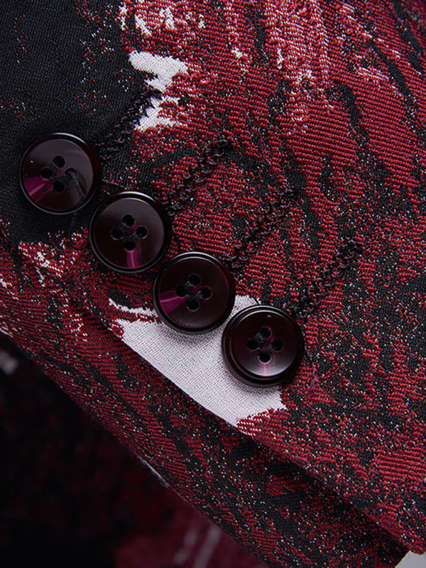 Abstract Print Lapel Collar Blazer Suit Set