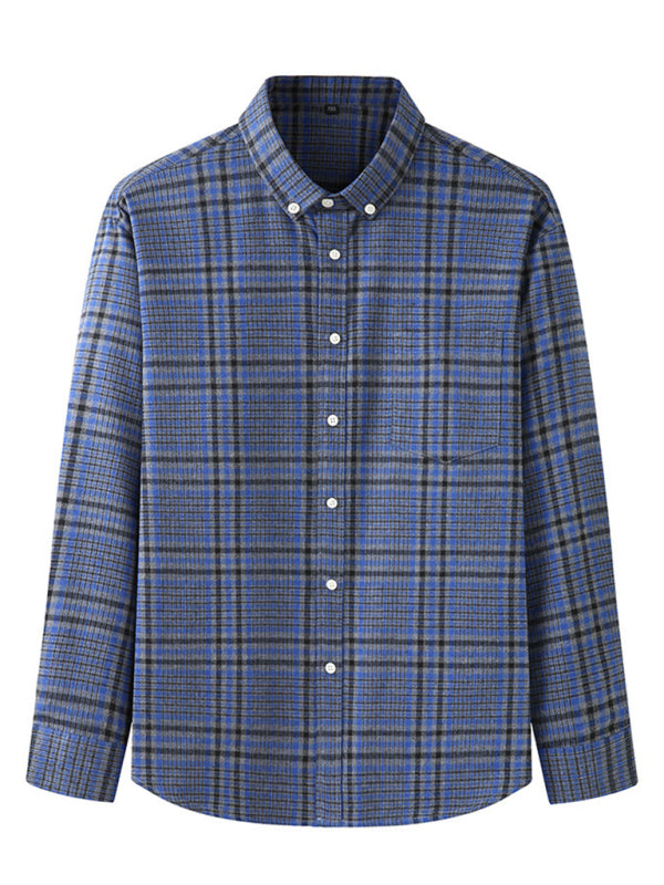 New Large Size Men's Brushed Long Sleeve Shirt Casual Plaid Long Sleeve Shirt