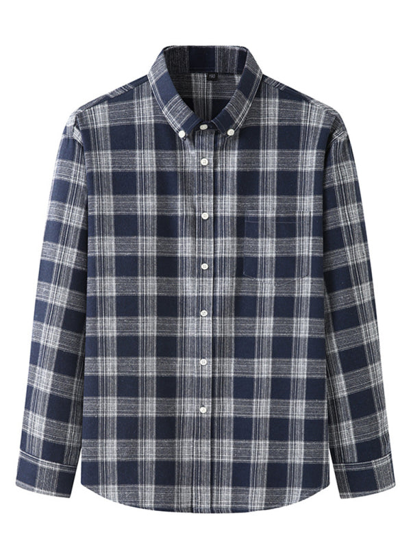New Large Size Men's Brushed Long Sleeve Shirt Casual Plaid Long Sleeve Shirt