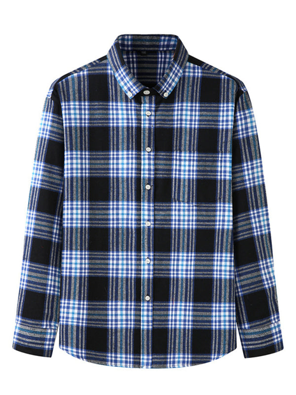 New Large Size Men's Brushed Long Sleeve Shirt Casual Plaid Long Sleeve Shirt