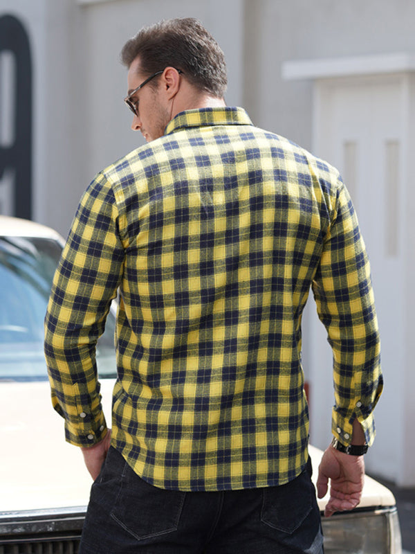 New Large Size Men's Brushed Long Sleeve Shirt Casual Plaid Long Sleeve Shirt