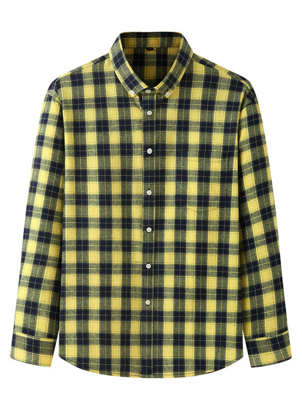 New Large Size Men's Brushed Long Sleeve Shirt Casual Plaid Long Sleeve Shirt