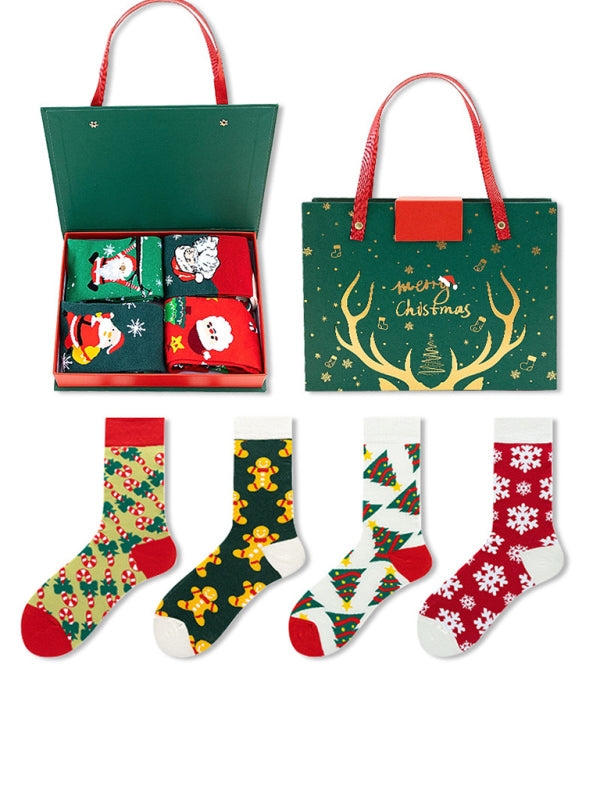 New Santa Claus Snowman Cartoon Cotton Socks Christmas Socks 4 Pairs Christmas Socks Gift Box Set