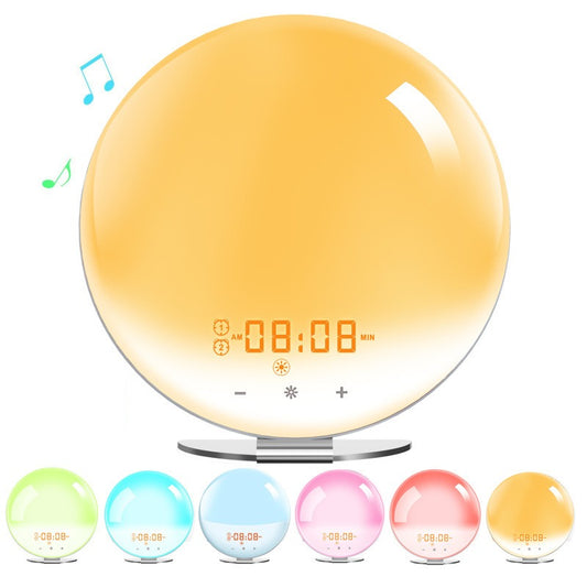 FM radio smart alarm clock simulates sunrise and sunset to wake up and sleep with lights and colorful atmosphere lights