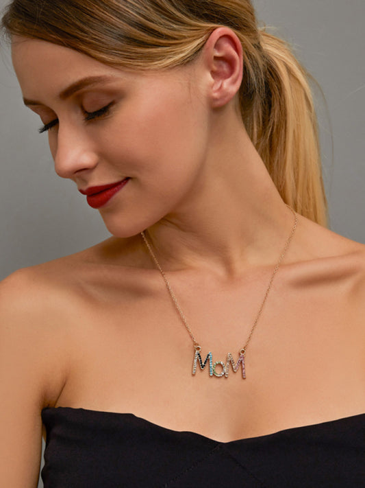 MOM letter necklace creative colored diamond English letter clavicle chain Mother's Day gift